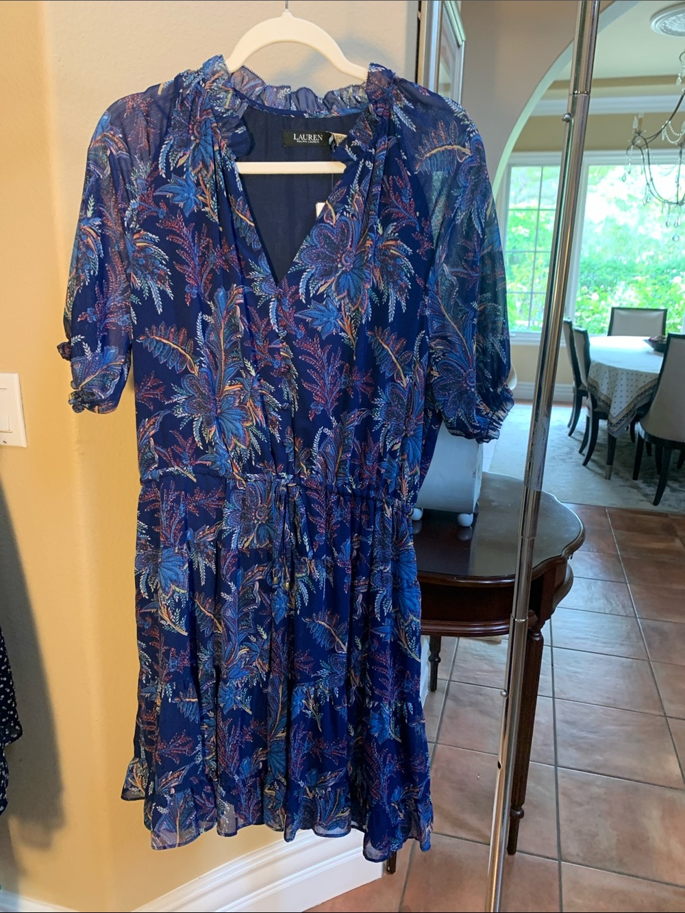 Lauren Ralph Lauren Blue Floral Tiered V-Neck Midi Dress